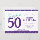 パープルエレガントティール（緑がかった色）50th誕生日パーティー 招待状 (正面)
