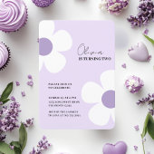 パープルエレガントデイジー春誕生日 招待状