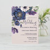 パープルエレガントネイビーシャンパーニュヴィンテージフローラ 招待状 (スタンド正面)