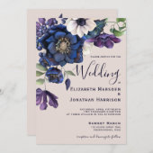 パープルエレガントネイビーシャンパーニュヴィンテージフローラ 招待状 (正面/裏面)