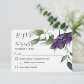 パープルエレガントネイビーブルークリームウェディングRSVP 出欠カード (スタンド正面)