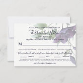 パープルエレガントネイビーブルークリーム披露宴ディナー 出欠カード (正面)