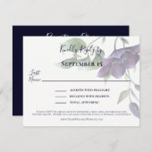 パープルエレガントネイビーブルークリーム披露宴 出欠カード (正面/裏面)