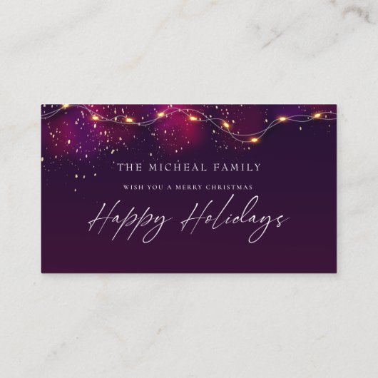 パープルエレガントネオンホリーパーソナライズされたクリスマス エンクロージャーカード (裏面)