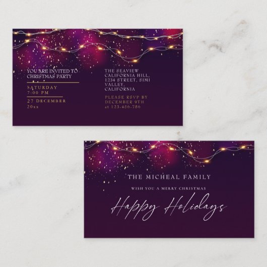 パープルエレガントネオンホリーパーソナライズされたクリスマス エンクロージャーカード (正面/裏面)