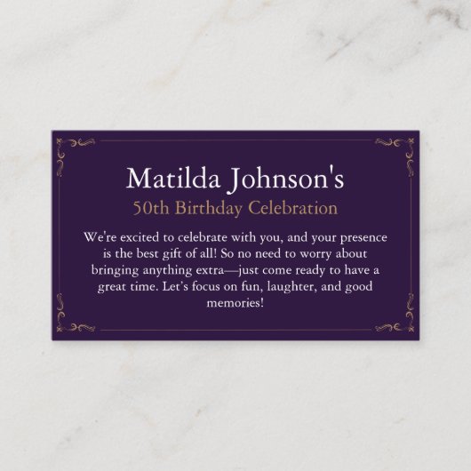 パープルエレガントノギフト誕生日 エンクロージャーカード (正面)