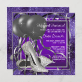 パープルエレガントハイヒール誕生日パーティー 招待状 (正面/裏面)