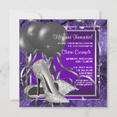 パープルエレガントハイヒール誕生日パーティー 招待状 (正面)