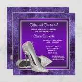 パープルエレガントハイヒール誕生日パーティー 招待状 (正面/裏面)