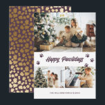 パープルエレガントハッピーパワリデイズ金ゴールド星写真 シーズンカード<br><div class="desc">紫色カスタム写真happy pawlidaysカード前面に3枚の写真と前絵を載せ、背面に金ゴールド星を付けた紫色の背景を載せる。あなたの画像エレガント、家族の名前と年と紫色の写真クリスマスカードを簡単にパーソナライズ。その他の色オプションを使用できる。任意の色に簡単にパーソナライズ。</div>