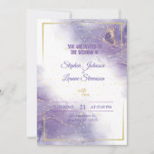 パープルエレガントバタフライゴールデン結婚式招待状 招待状 (正面)