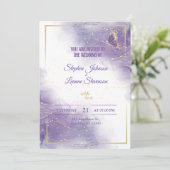 パープルエレガントバタフライゴールデン結婚式招待状 招待状 (スタンド正面)