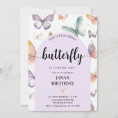 パープルエレガントバタフライ誕生日 | お洒落 招待状 (正面)