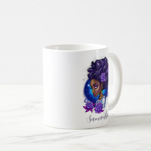パープルエレガントバラアフロウーマン コーヒーマグカップ (正面右)
