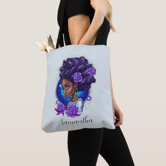 パープルエレガントバラアフロウーマン トートバッグ (クローズアップ)