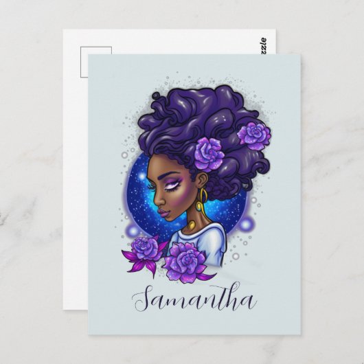 パープルエレガントバラアフロウーマン ポストカード (正面/裏面)