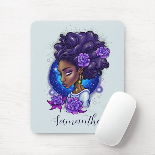 パープルエレガントバラアフロウーマン マウスパッド (マウス)