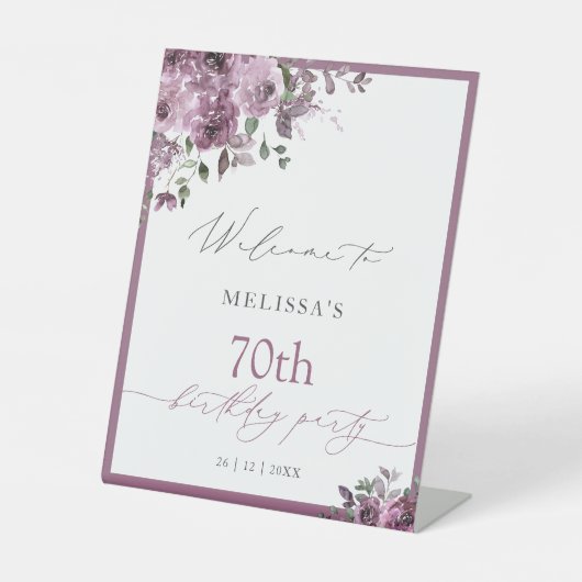 パープルエレガントバラエイジ誕生日へようこそ 台座サイン (正面)