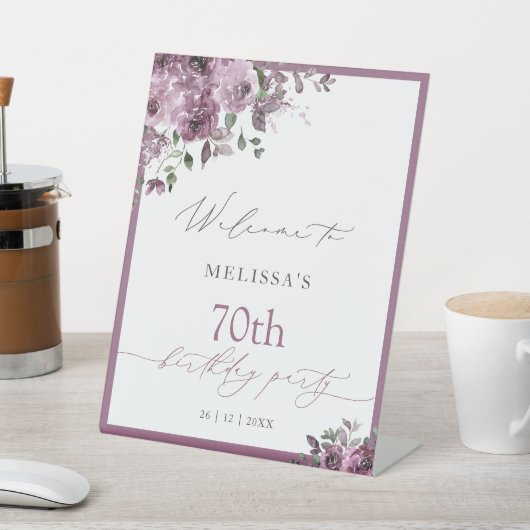 パープルエレガントバラエイジ誕生日へようこそ 台座サイン (インサイチュ)