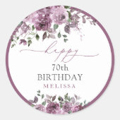 パープルエレガントバラエイジ誕生日パーティー ラウンドシール (正面)