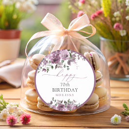 パープルエレガントバラエイジ誕生日パーティー ラウンドシール