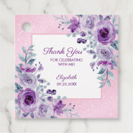 パープルエレガントバラグリッターピンクフローラ誕生日 フェイバータグ