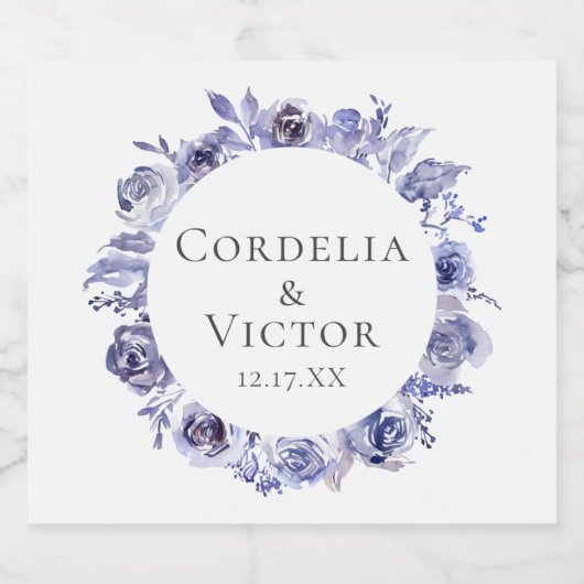 パープルエレガントバラフローラリースウィンターウェディング スパークリングワインラベル (シングルラベル)