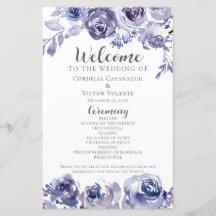 パープルエレガントバラフローラ冬の結婚式プログラム