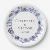 パープルエレガントバラフローラ冬夕べ結婚ズ ペーパープレート (正面)