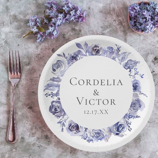 パープルエレガントバラフローラ冬夕べ結婚ズ ペーパープレート