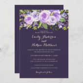 パープルエレガントバララベンダーフローラ結婚ズ 招待状 (正面/裏面)