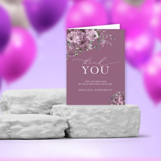 パープルエレガントバラ60th誕生日ありがとう サンキューカード
