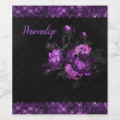 パープルエレガントバラ&縁どオンブラックパーソナライズ ワインラベル (シングルラベル)