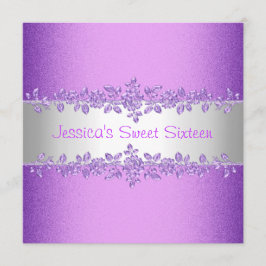 パープルエレガントバラSweet sixteen誕生日 招待状
