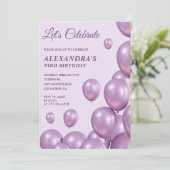 パープルエレガントバルーン93歳の誕生日招待状 招待状 (スタンド正面)