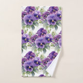 パープルエレガントパンジーフローラタオルセット バスタオルセット (ハンドタオル)