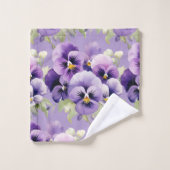 パープルエレガントパンジーフローラタオルセット バスタオルセット (ウォッシュタオル)