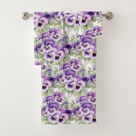 パープルエレガントパンジーフローラタオルセット バスタオルセット (インサイチュ)