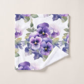 パープルエレガントパンジーフローラタオルセット バスタオルセット (ウォッシュタオル)