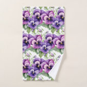 パープルエレガントパンジーフローラタオルセット バスタオルセット (ハンドタオル)