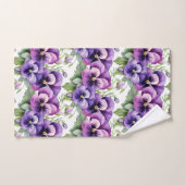 パープルエレガントパンジーフローラタオルセット バスタオルセット (ハンドタオル)