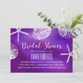 パープルエレガントビーチ結婚式ブライダルシャワー 招待状 (スタンド正面)