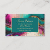 パープルエレガントピンクティール（緑がかった色）金ゴールドマーブル 名刺 (裏面)