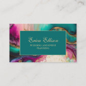 パープルエレガントピンクティール（緑がかった色）金ゴールドマーブル 名刺 (正面)