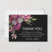 パープルエレガントピンクフローラブラック誕生日 サンキューカード (正面)