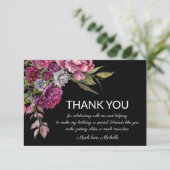 パープルエレガントピンクフローラブラック誕生日 サンキューカード (スタンド正面)