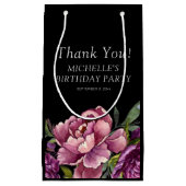 パープルエレガントピンクフローラブラック誕生日 スモールペーパーバッグ (正面)