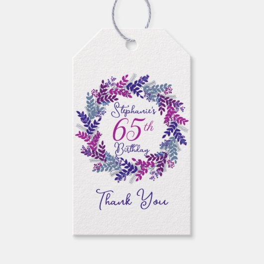 パープルエレガントピンクリース65誕生日 ギフトタグ (正面)