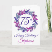 パープルエレガントピンクリース75誕生日 カード (正面)