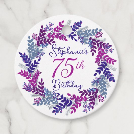 パープルエレガントピンクリース75誕生日 フェイバータグ (正面)